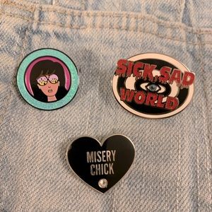 Set of three Daria enamel pins